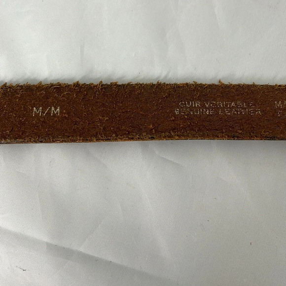 VINTAGE Mens Nutmeg Brown Genuine Leather Belt Brushed Silver-tone Buckle Size M - Picture 7 of 10